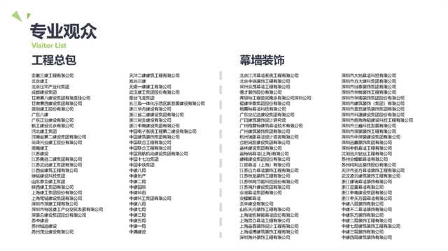 展会专业观众：工程总包及幕墙装饰部分名单