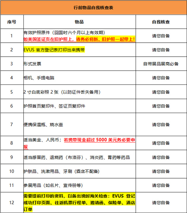 行前物品检查 行前物品检查